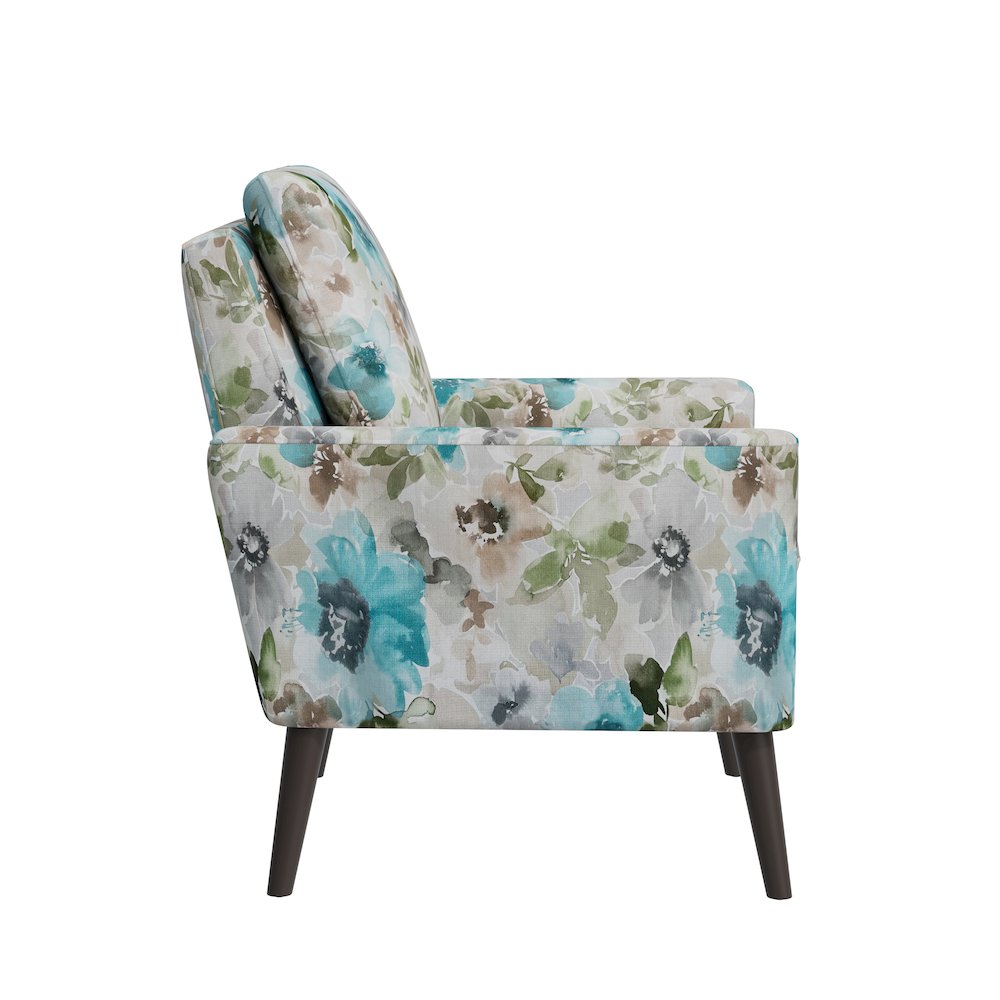 Allyson Mid-Century Modern Armchair in Blue and Gray Floral. Picture 4