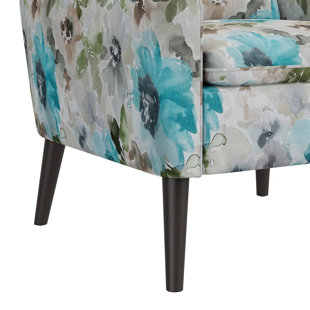 Allyson Mid-Century Modern Armchair in Blue and Gray Floral. Picture 6