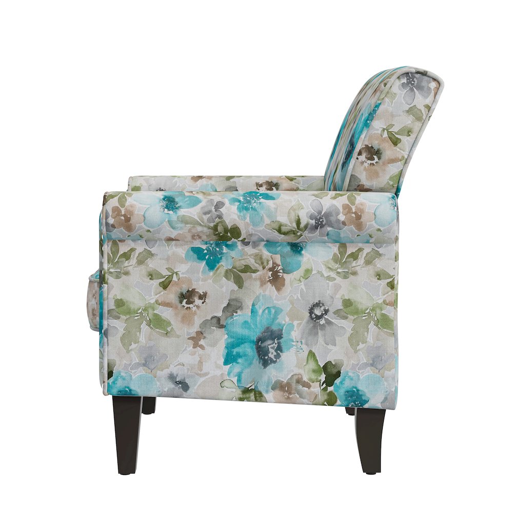 Rolled Arm Chair with Nailheads in Blue and Gray Floral. Picture 3