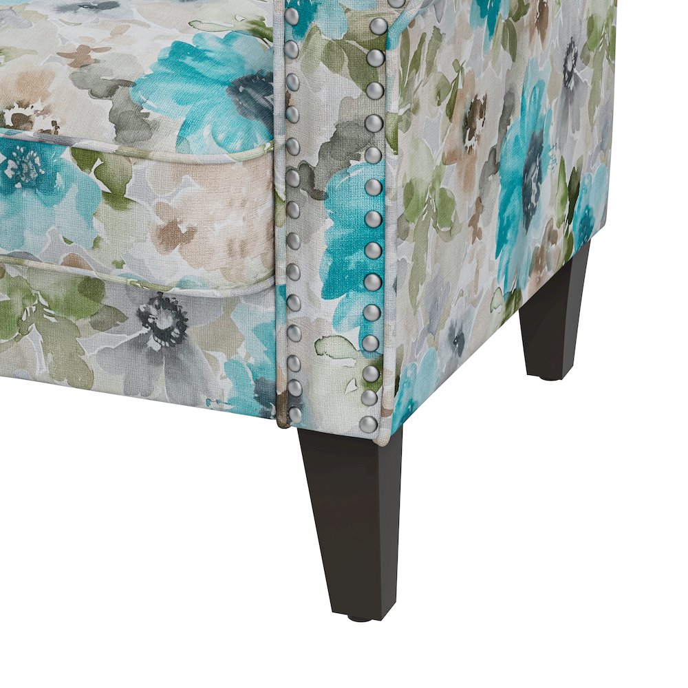 Rolled Arm Chair with Nailheads in Blue and Gray Floral. Picture 5
