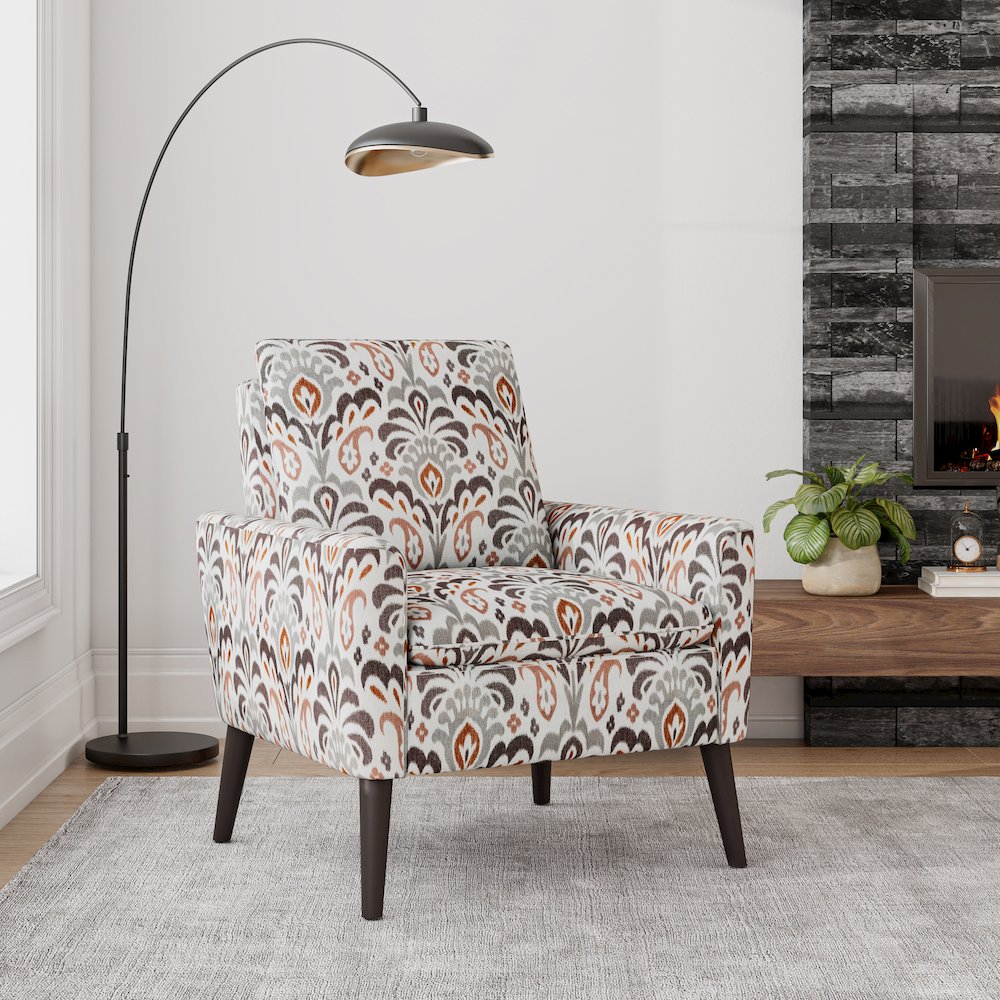 Mid-Century Modern Armchair in Amber and Gray Damask. Picture 8