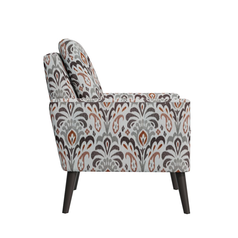 Mid-Century Modern Armchair in Amber and Gray Damask. Picture 4