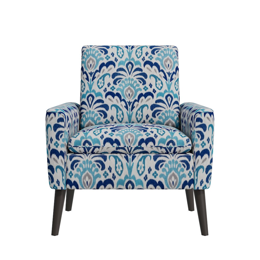 Mid-Century Modern Armchair in Cobalt Blue and Gray Damask. Picture 2