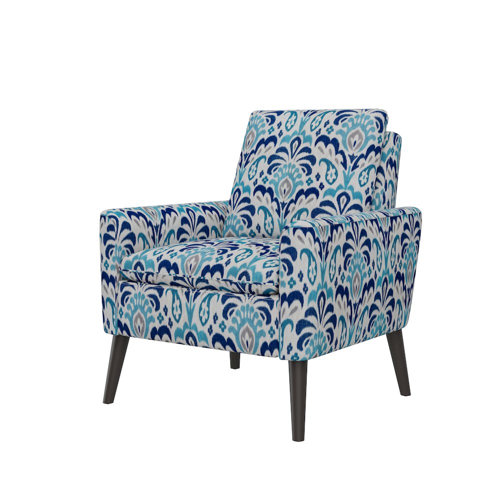 Mid-Century Modern Armchair in Cobalt Blue and Gray Damask. Picture 3