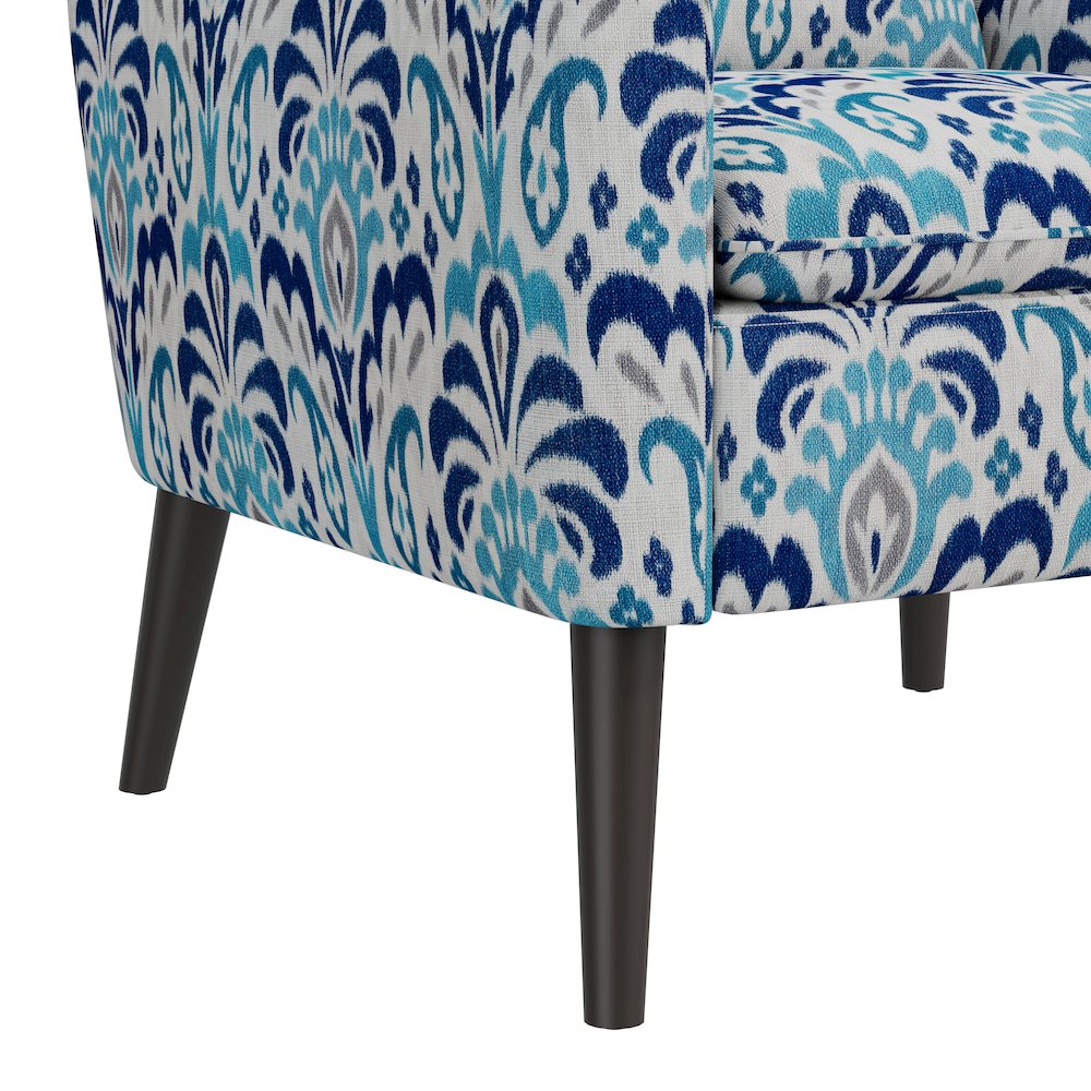 Mid-Century Modern Armchair in Cobalt Blue and Gray Damask. Picture 6
