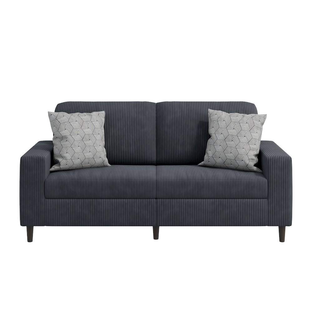 Small Space Sofa in Soft Comfy Charcoal Gray Corduroy Fabric. Picture 2