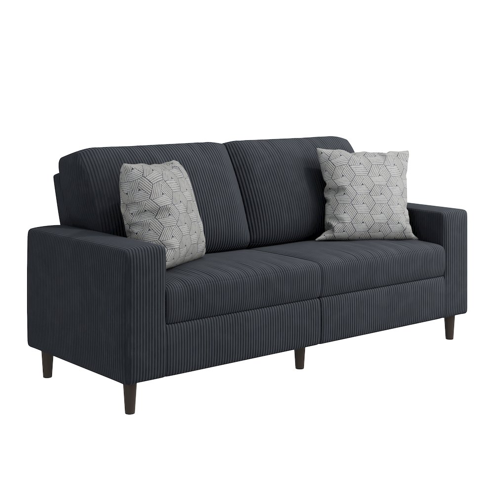 Small Space Sofa in Soft Comfy Charcoal Gray Corduroy Fabric. Picture 1