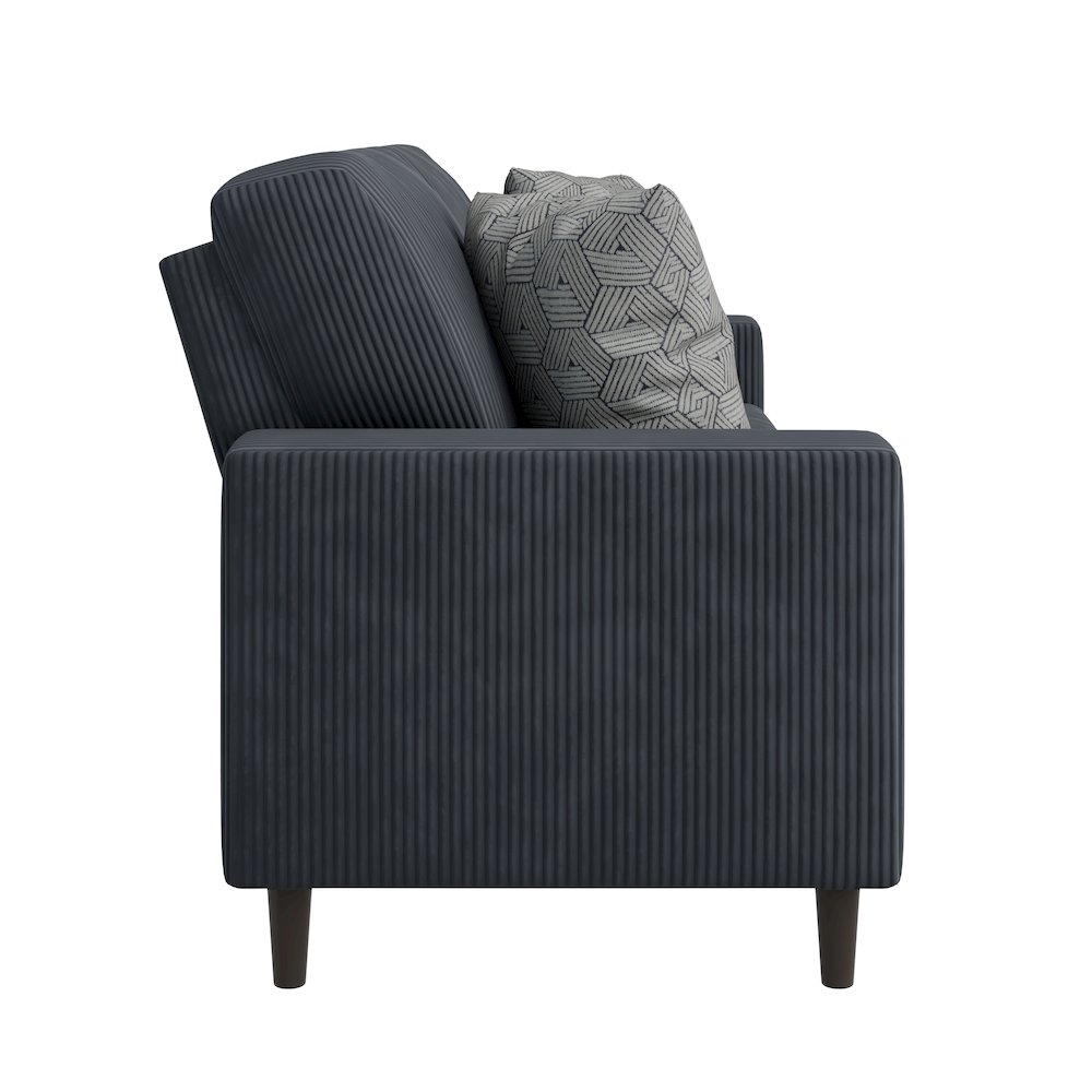 Small Space Sofa in Soft Comfy Charcoal Gray Corduroy Fabric. Picture 3
