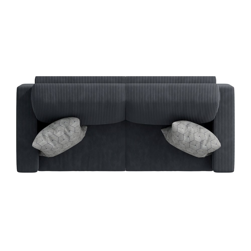 Small Space Sofa in Soft Comfy Charcoal Gray Corduroy Fabric. Picture 5