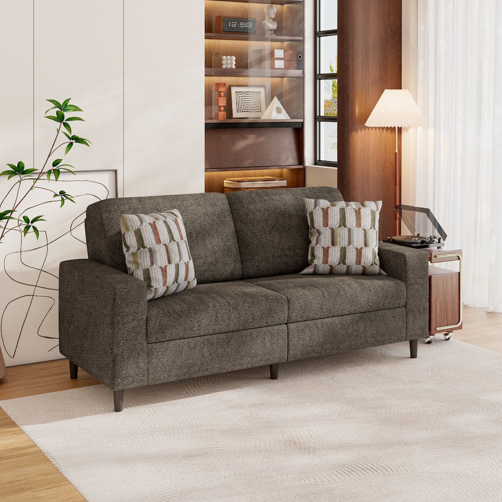 Small Space Sofa in Elegant Textured Mocha Boucle Fabric. Picture 8