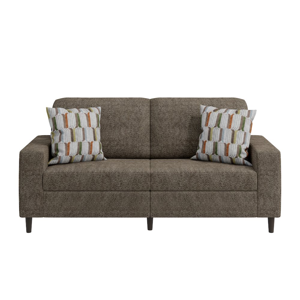 Small Space Sofa in Elegant Textured Mocha Boucle Fabric. Picture 2