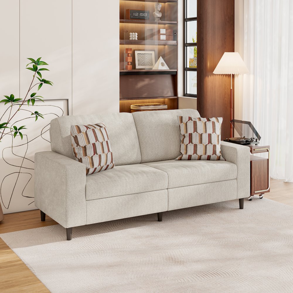 Small Space Sofa in Elegant Textured Sand Boucle Fabric. Picture 8
