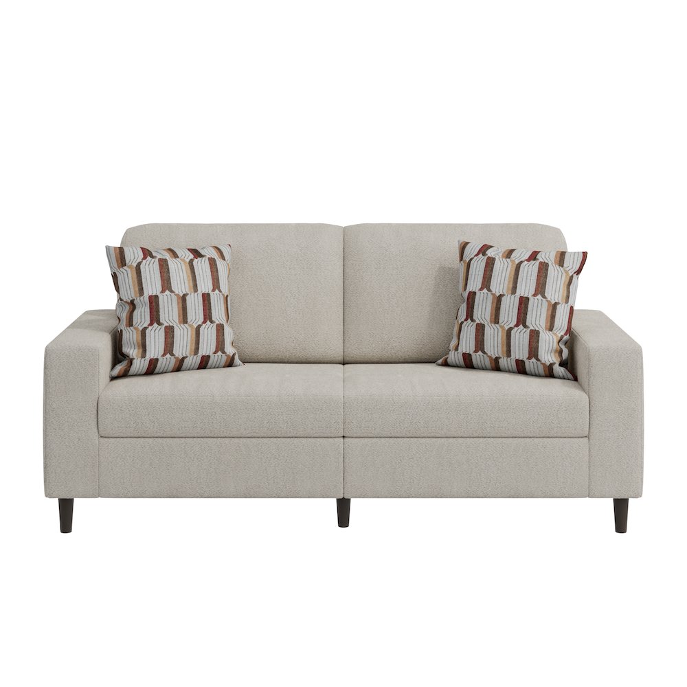 Small Space Sofa in Elegant Textured Sand Boucle Fabric. Picture 2