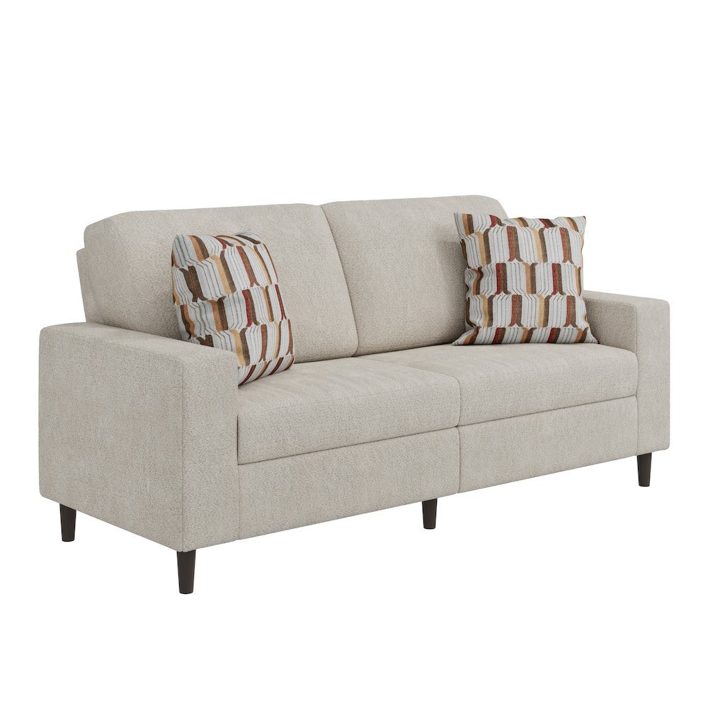 Small Space Sofa in Elegant Textured Sand Boucle Fabric. Picture 1