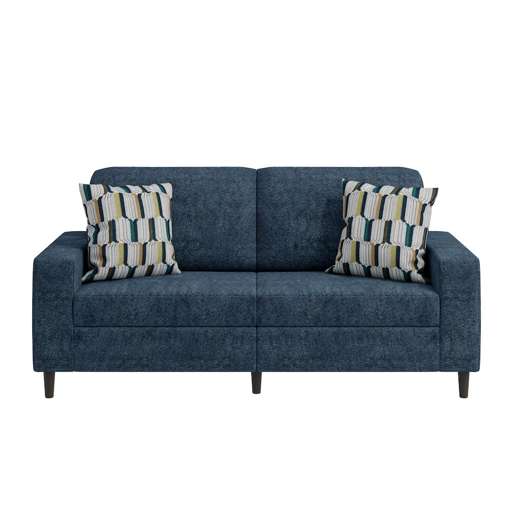 Small Space Sofa in Elegant Textured Blue Boucle Fabric. Picture 2
