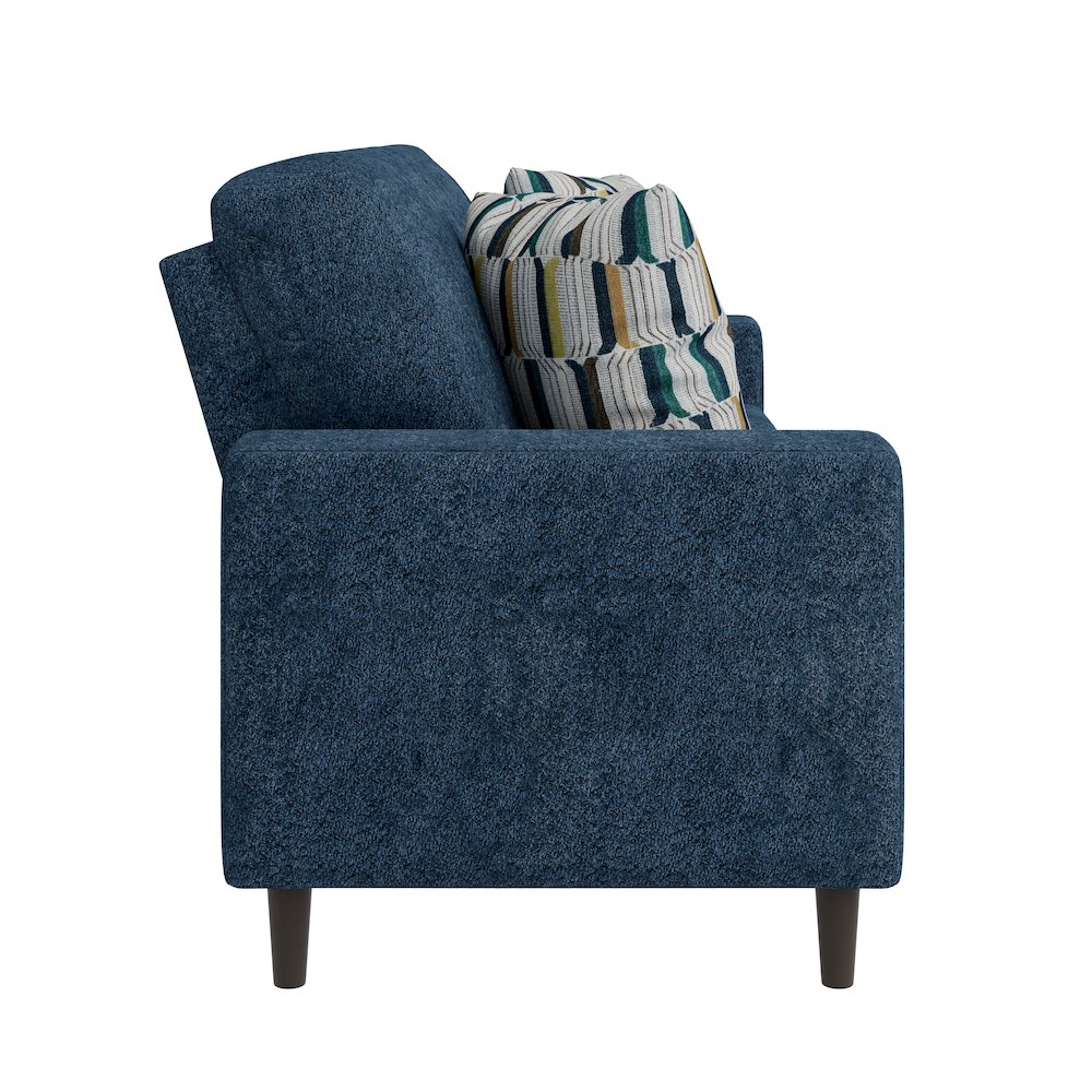 Small Space Sofa in Elegant Textured Blue Boucle Fabric. Picture 3