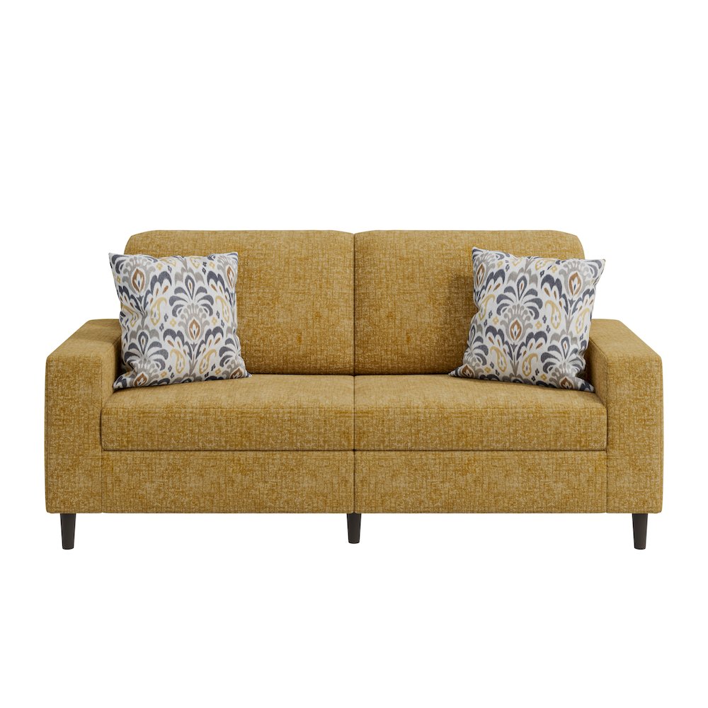 Small Space Sofa in Textured Mustard Yellow Chenille Fabric. Picture 2