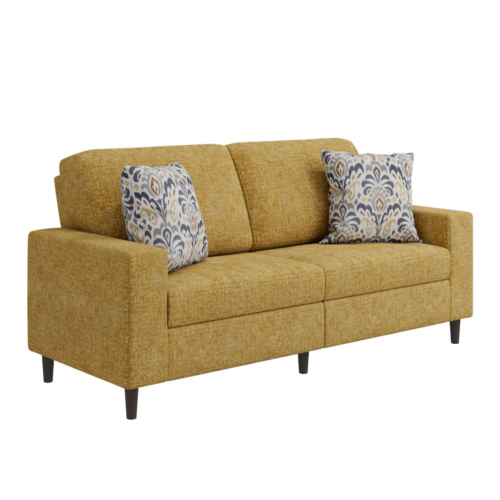 Small Space Sofa in Textured Mustard Yellow Chenille Fabric. Picture 1