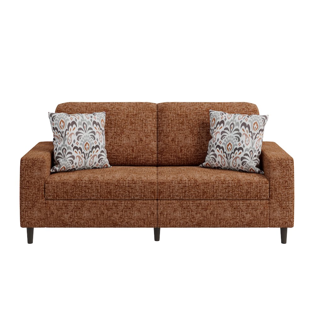 Small Space Sofa in Textured Terra Cotta Red Chenille Fabric. Picture 2