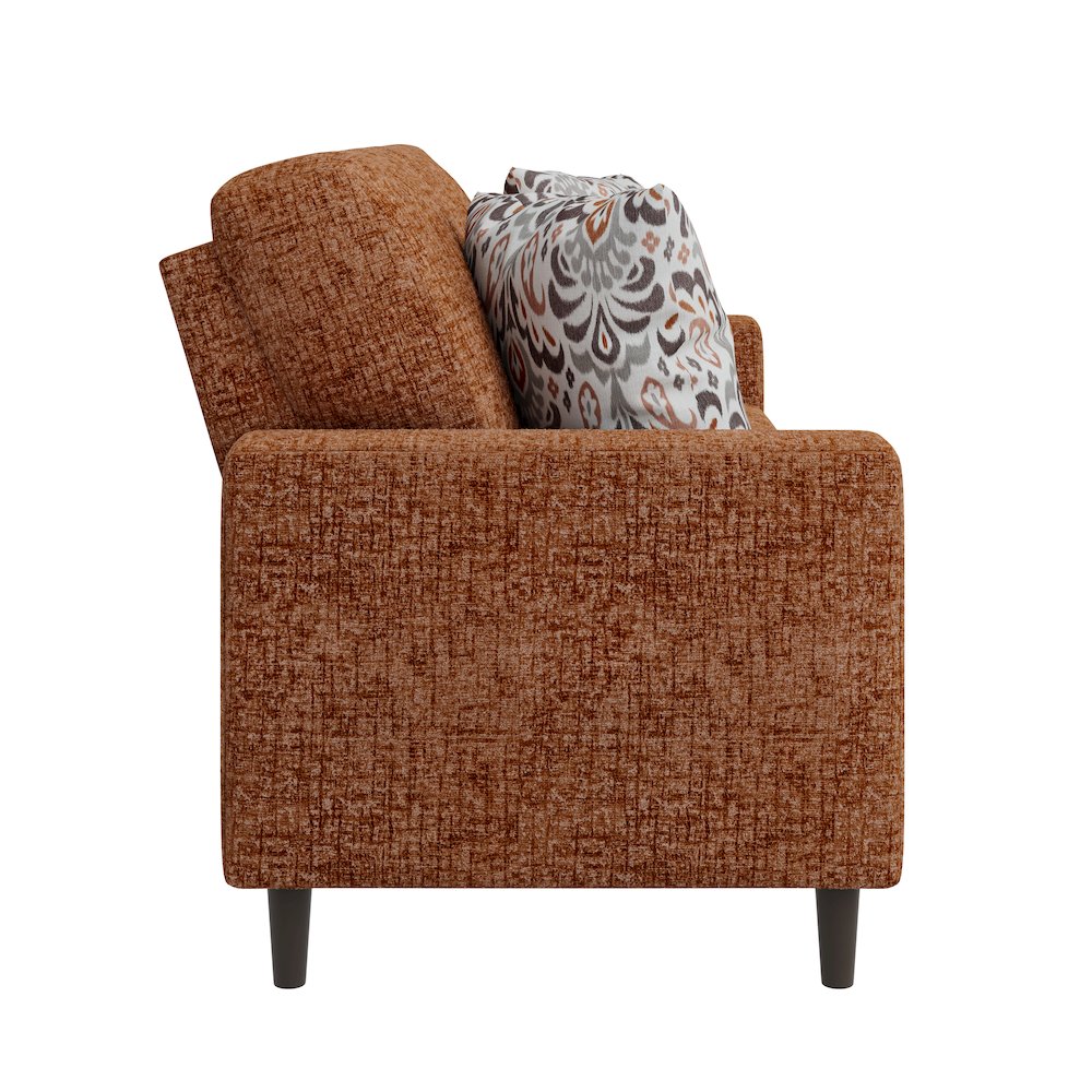 Small Space Sofa in Textured Terra Cotta Red Chenille Fabric. Picture 3
