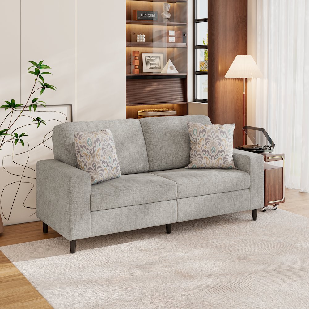 Small Space Sofa in Textured Sliver Pearl Chenille Fabric. Picture 8