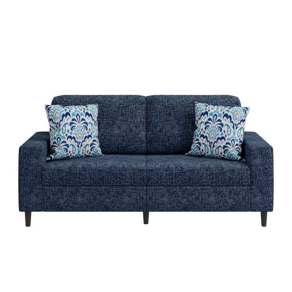 Small Space Sofa in Textured Navy Blue Chenille Fabric. Picture 2
