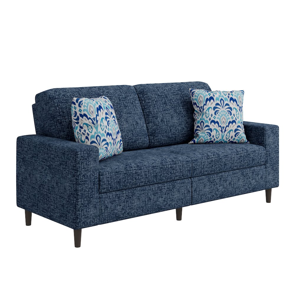 Small Space Sofa in Textured Navy Blue Chenille Fabric. Picture 1