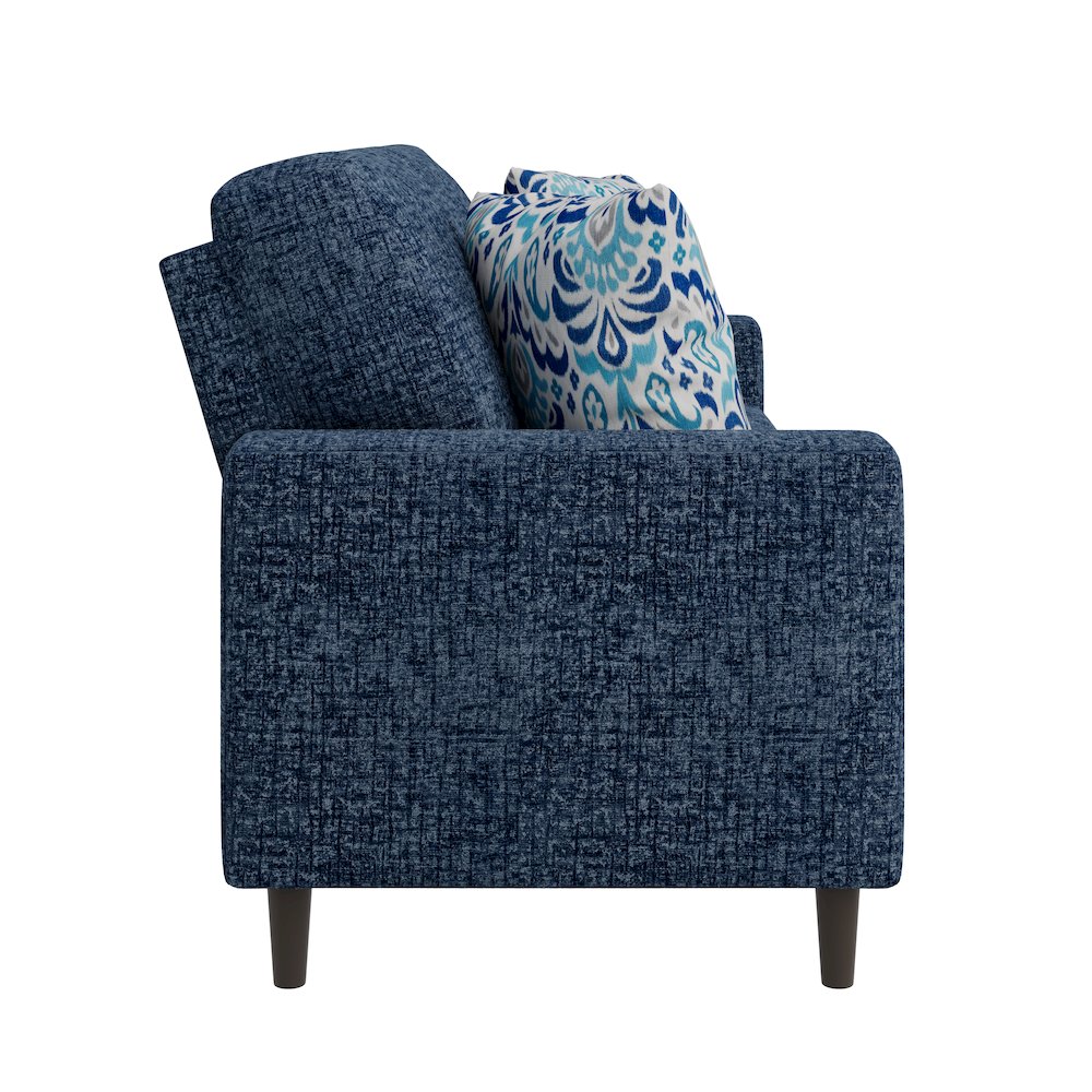 Small Space Sofa in Textured Navy Blue Chenille Fabric. Picture 3