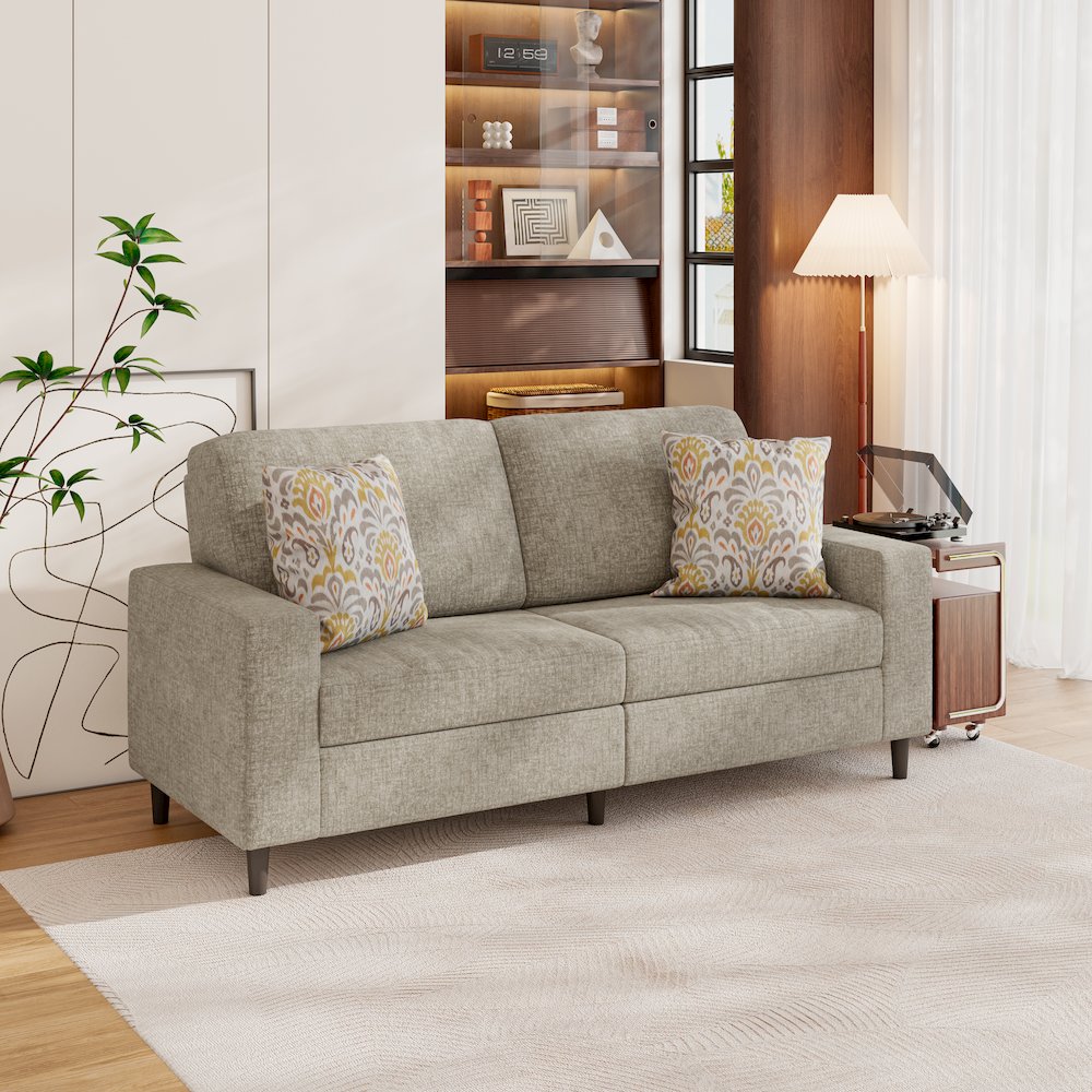 Small Space Sofa in Textured Taupe Chenille Fabric. Picture 8