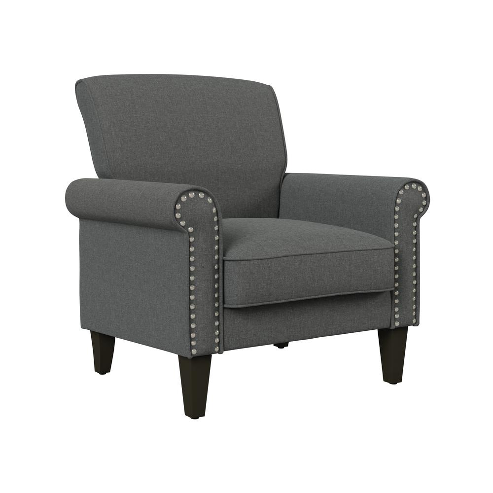 Traditional Armchair with Nailheads in Charcoal Grey Linen. Picture 1