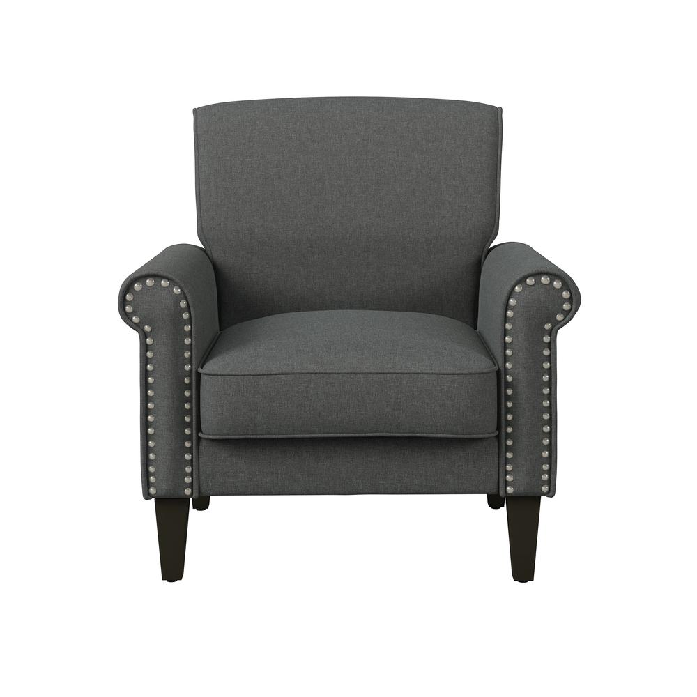Traditional Armchair with Nailheads in Charcoal Grey Linen. Picture 2