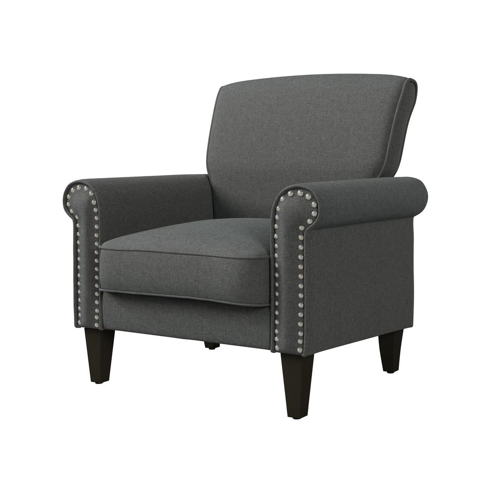 Traditional Armchair with Nailheads in Charcoal Grey Linen. Picture 4