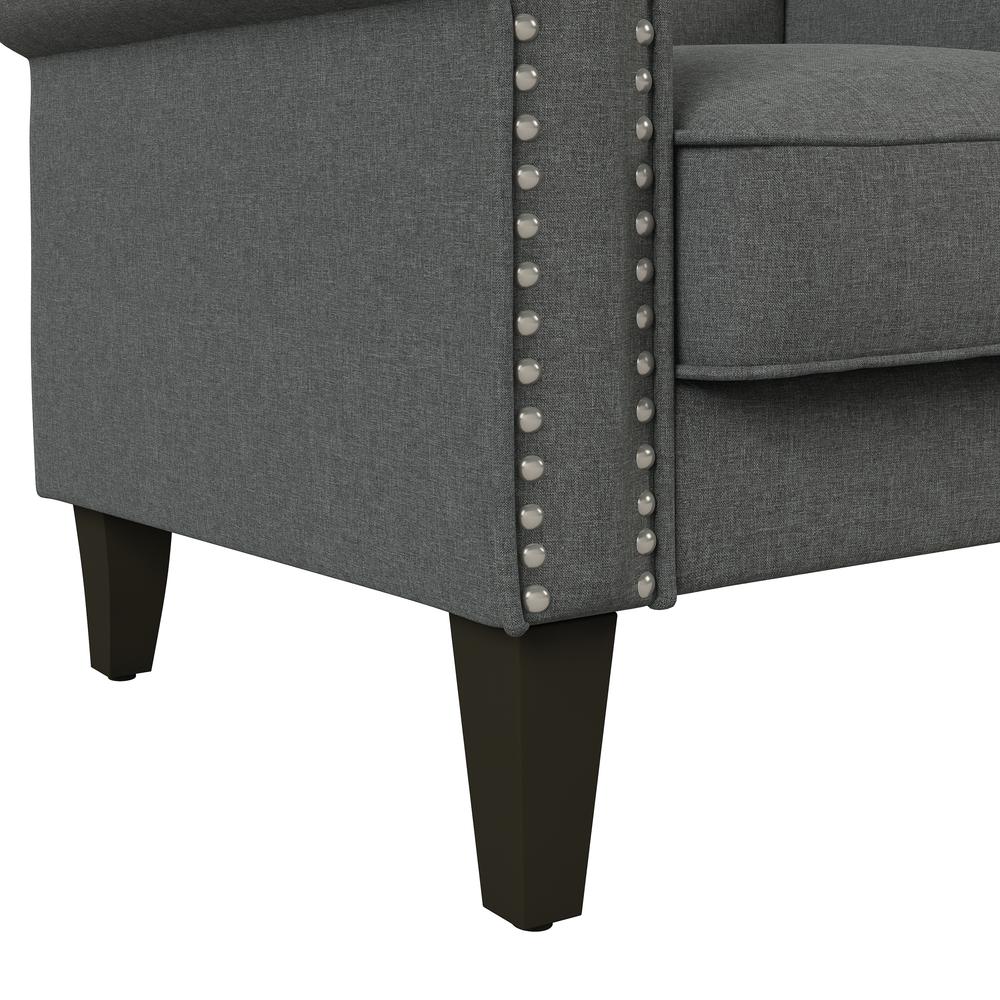 Traditional Armchair with Nailheads in Charcoal Grey Linen. Picture 6