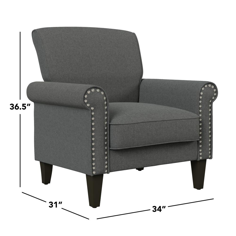 Traditional Armchair with Nailheads in Charcoal Grey Linen. Picture 7