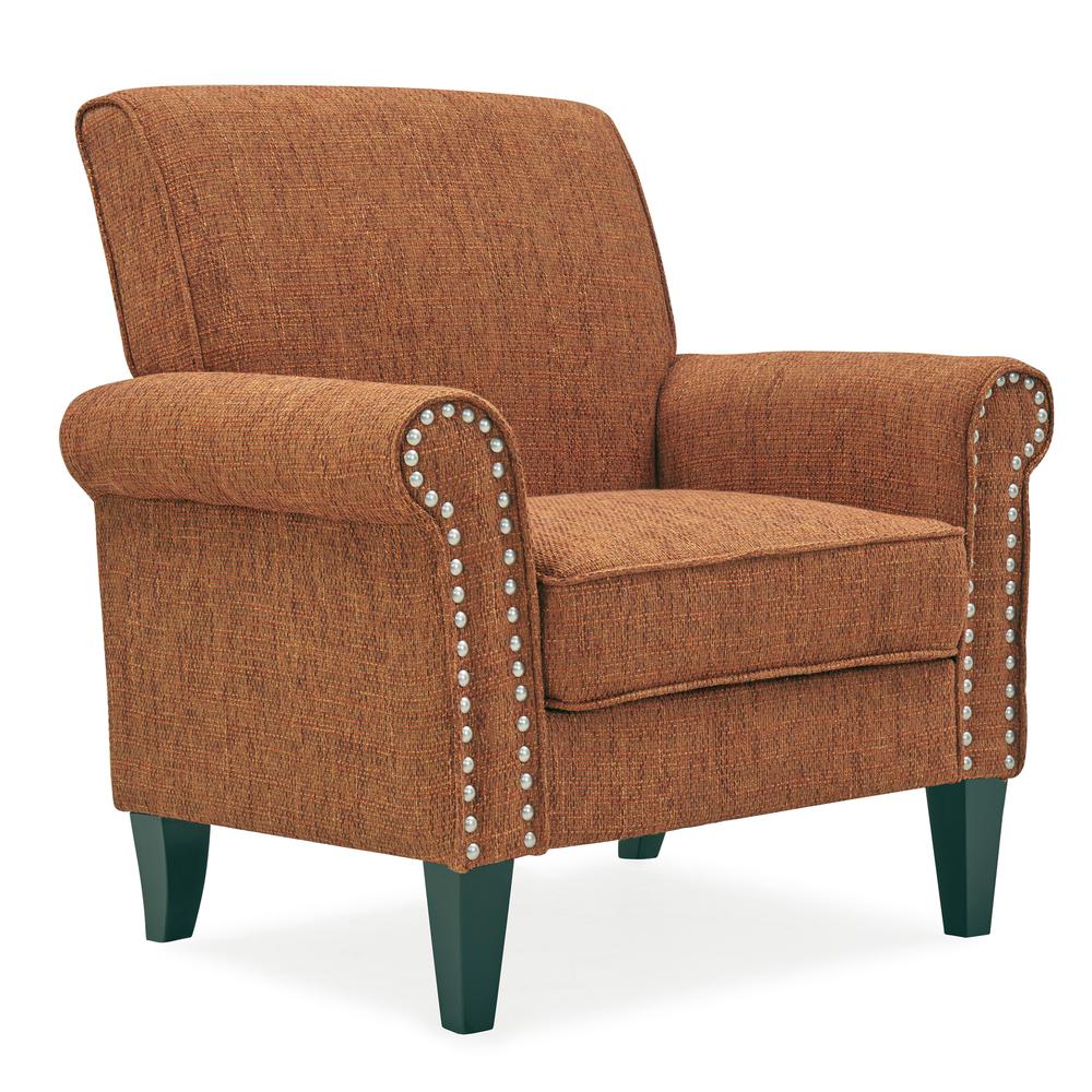 Traditional Armchair with Nailheads in Orange Tweed. Picture 1