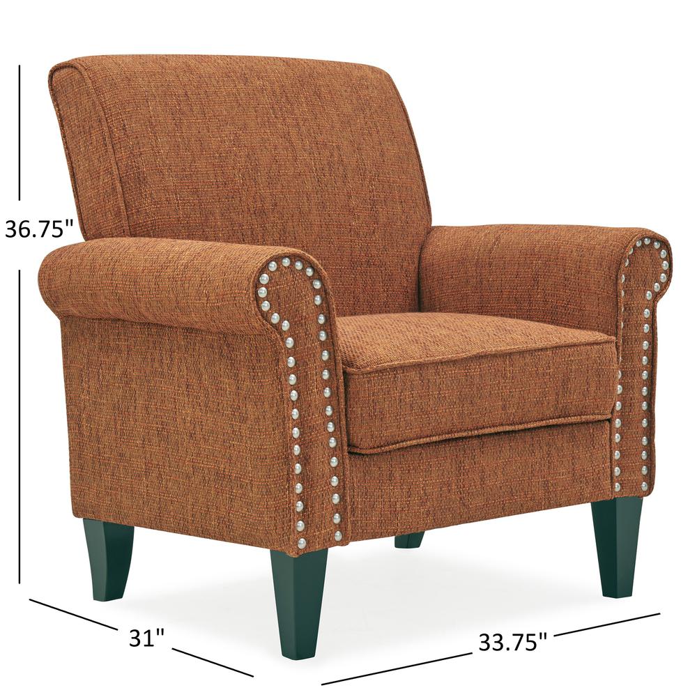 Traditional Armchair with Nailheads in Orange Tweed. Picture 8