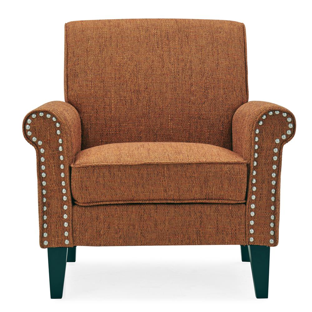 Traditional Armchair with Nailheads in Orange Tweed. Picture 2