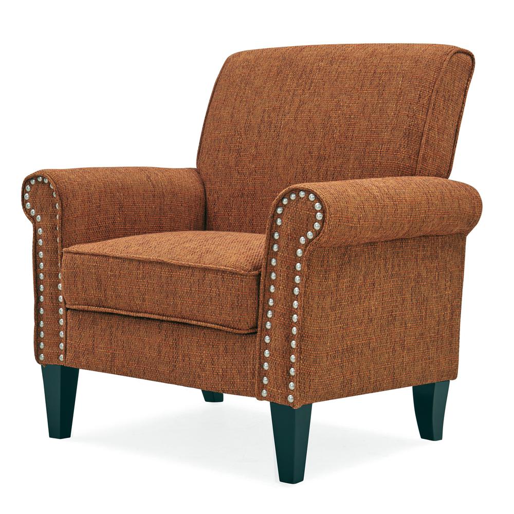 Traditional Armchair with Nailheads in Orange Tweed. Picture 3