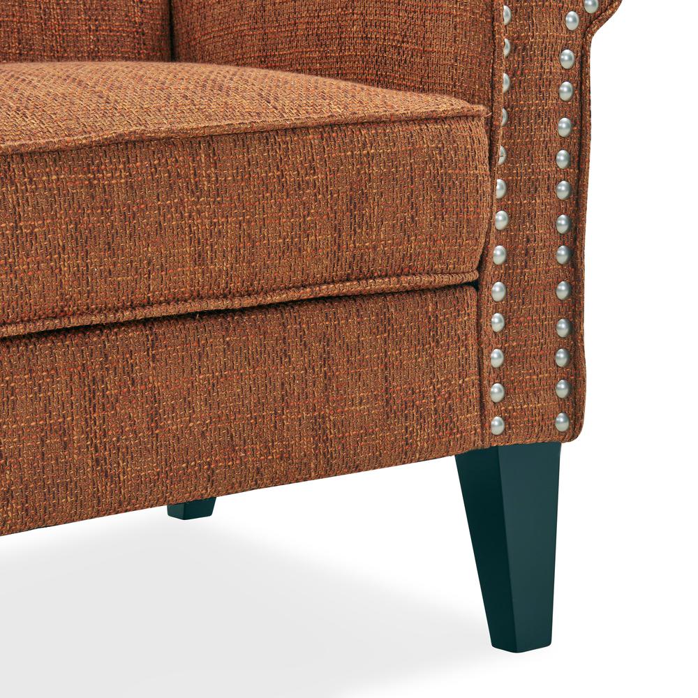 Traditional Armchair with Nailheads in Orange Tweed. Picture 7