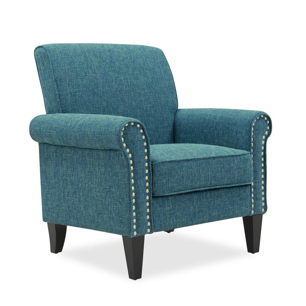 Traditional Armchair with Nailheads in Blue Tweed. Picture 1