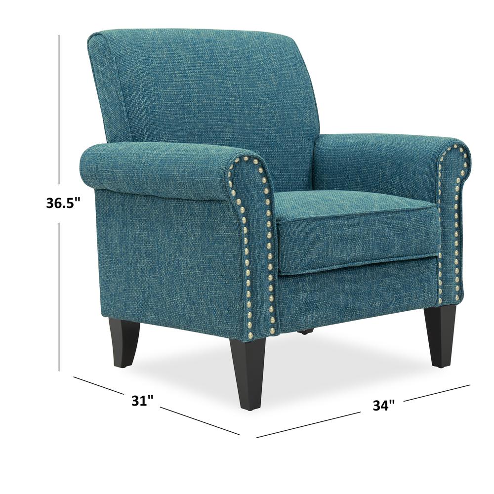 Traditional Armchair with Nailheads in Blue Tweed. Picture 8