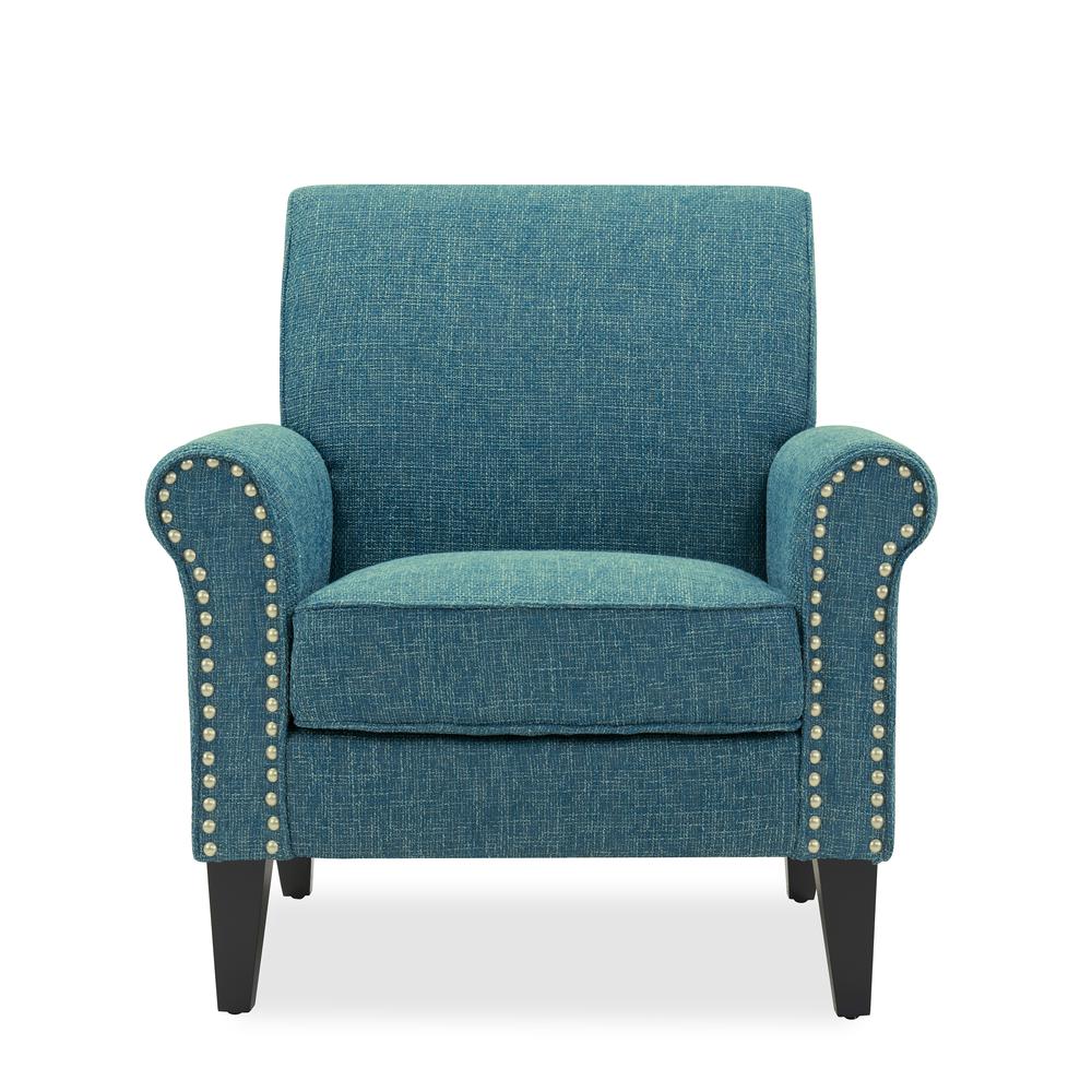 Traditional Armchair with Nailheads in Blue Tweed. Picture 2