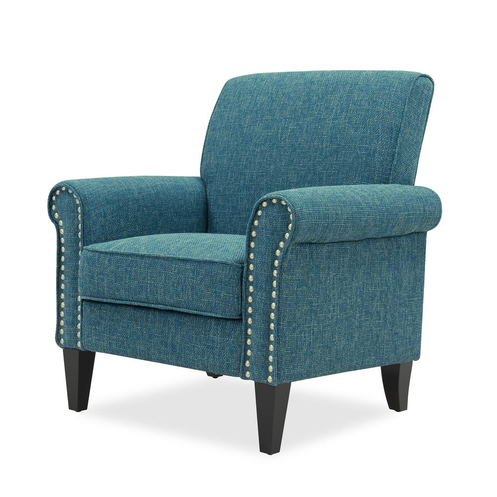 Traditional Armchair with Nailheads in Blue Tweed. Picture 3