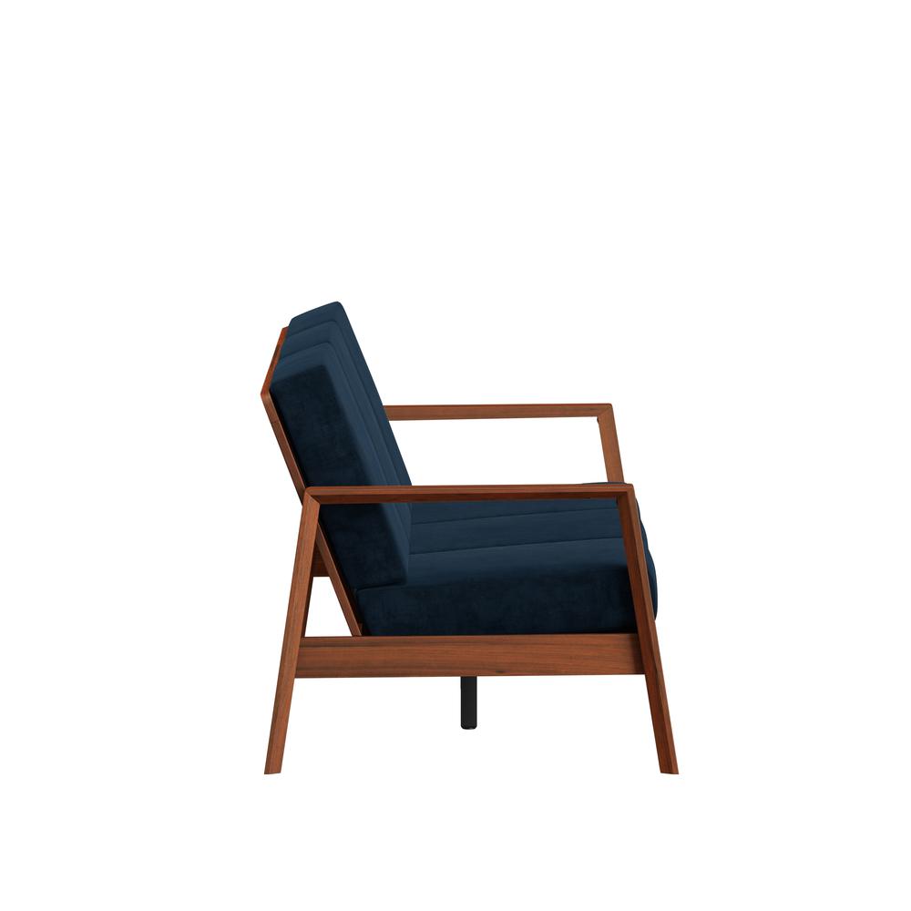Sofa in Navy Blue Velvet with Cherry Finished Wood Frame. Picture 3