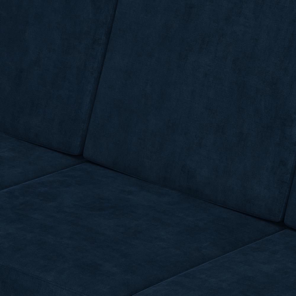 Sofa in Navy Blue Velvet with Cherry Finished Wood Frame. Picture 6