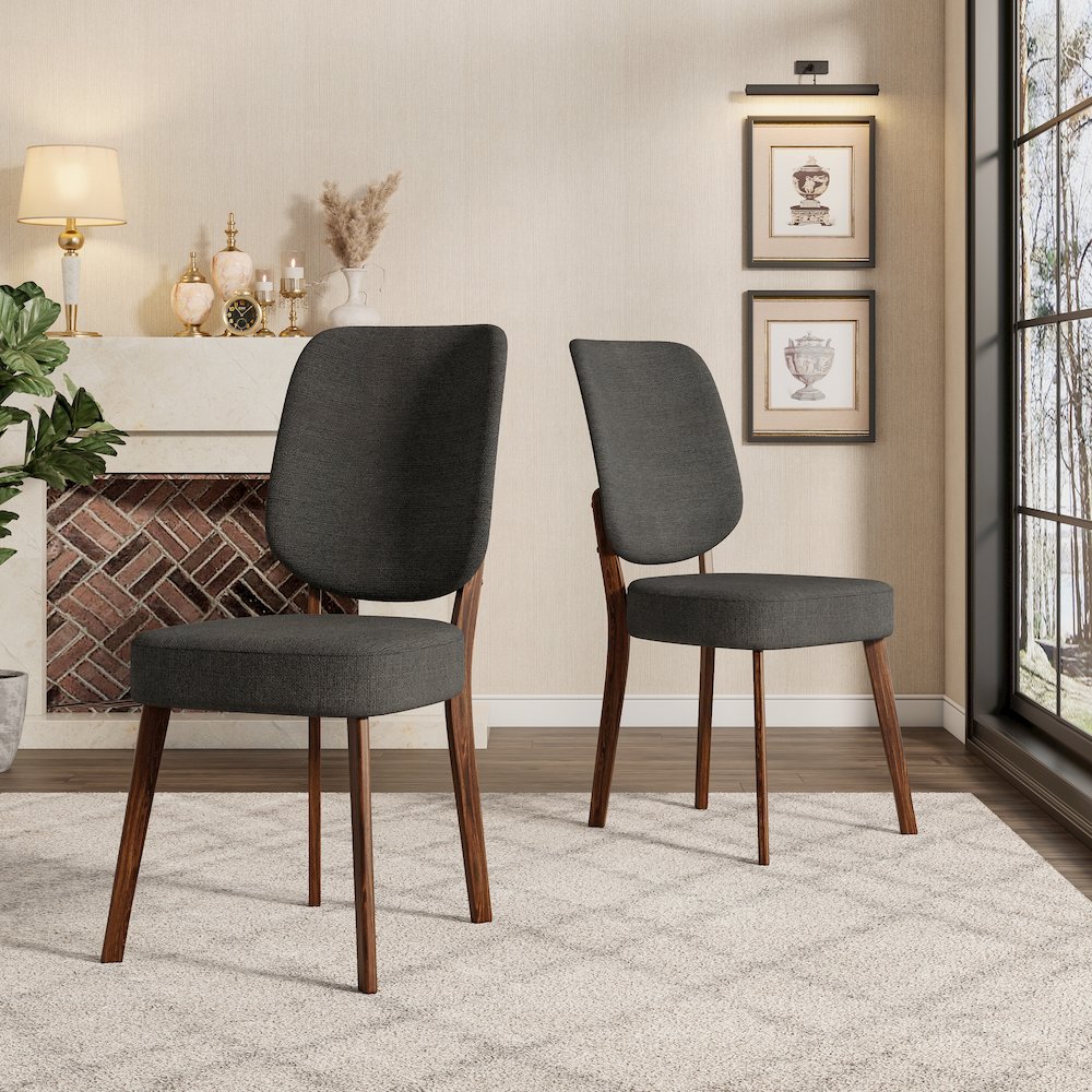 Upholstered Charcoal Gray Armless Dining Chairs (Set of 2). Picture 9