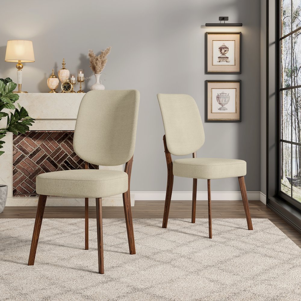 Upholstered Oatmeal Tan Armless Dining Chairs (Set of 2). Picture 10