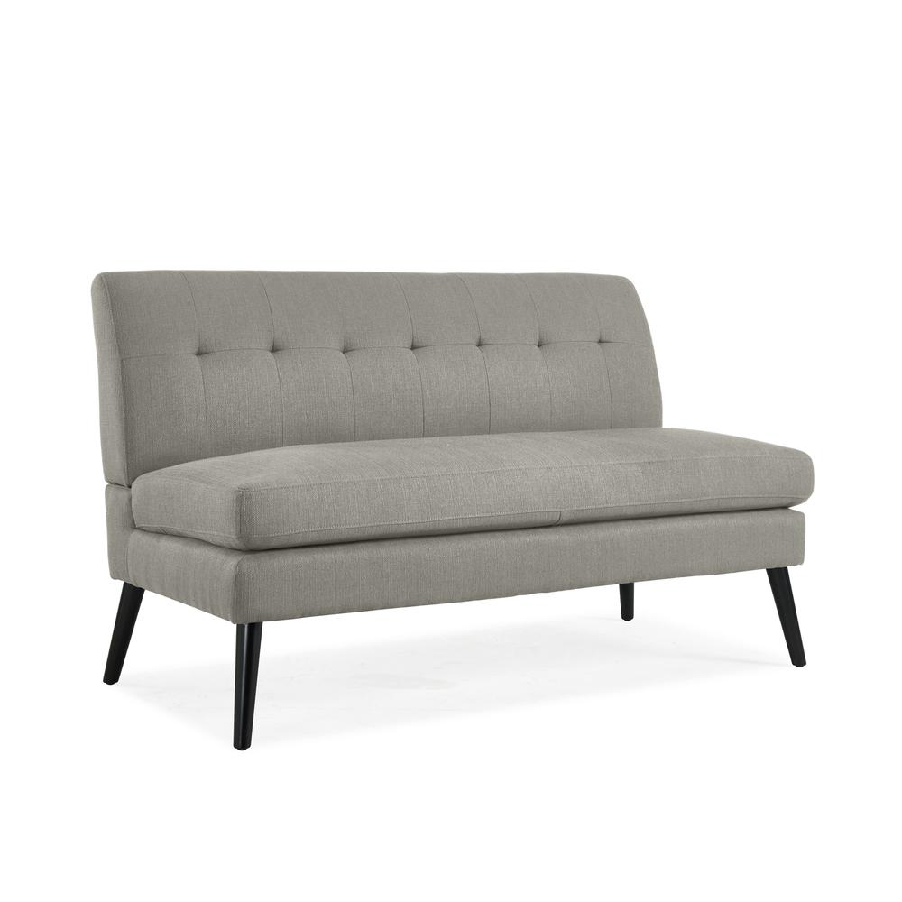 Armless Loveseat in Dove Grey Linen with Espresso Legs. Picture 1