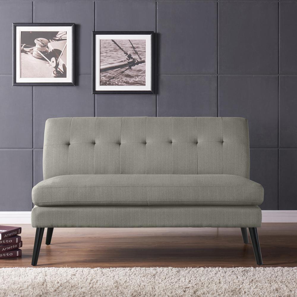 Armless Loveseat in Dove Grey Linen with Espresso Legs. Picture 9