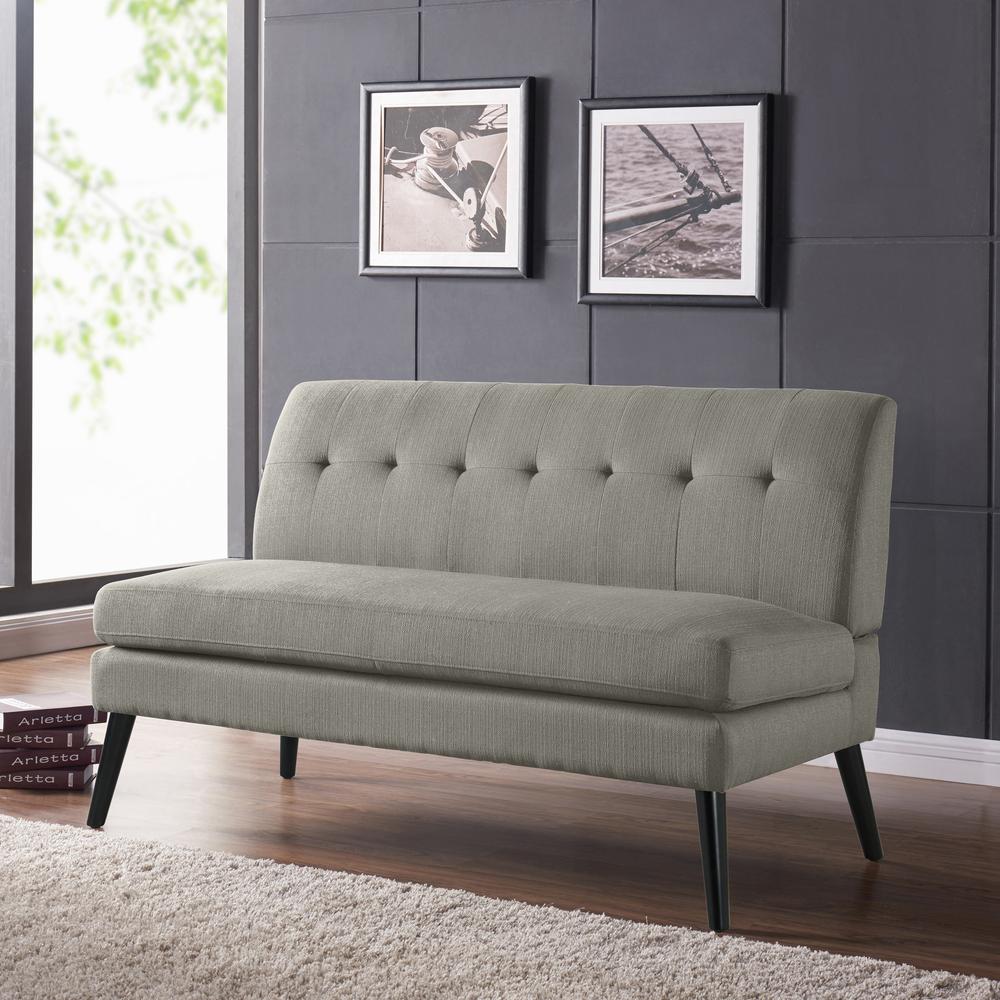 Armless Loveseat in Dove Grey Linen with Espresso Legs. Picture 10